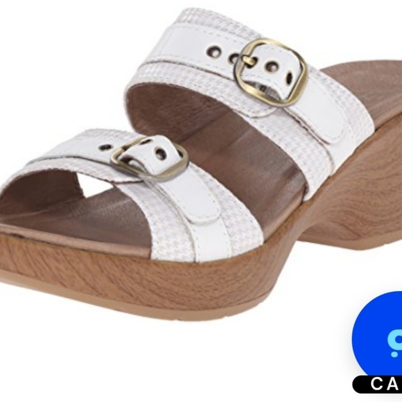 Dansko Jessie White Leather Cream Houndstooth 2 Strap Buckle Heeled Sandals 39 - Picture 9 of 9